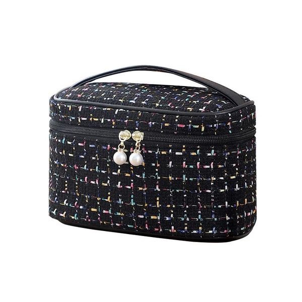 

high-grade flannel bag square portable travel toiletry cosmetic storage pearl zipper bags & cases