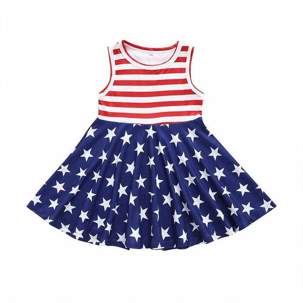 

1-5t kids sundress independence day dress girls stripe star print o-neck sleeveless one-piece for summer fall girl's dresses, Red;yellow