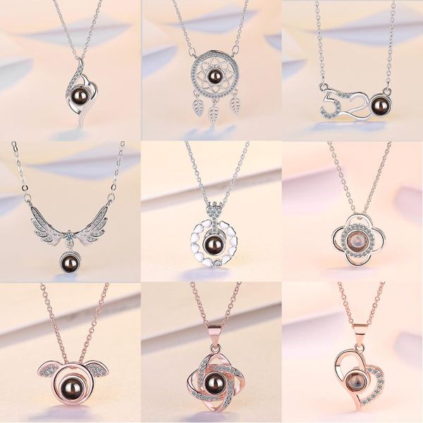

pendant necklaces dream-catcher love heart pendants necklace for women korean fashion neck jewelry zircon wing projection sweater chain, Silver