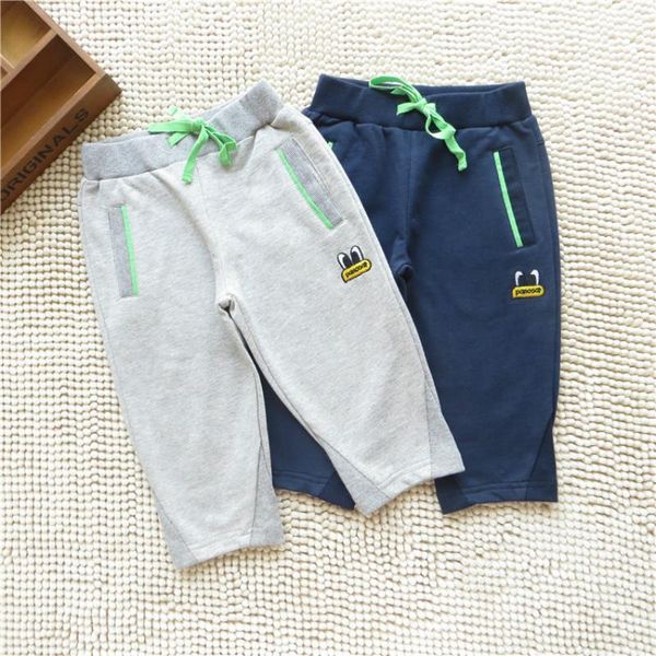 

trousers bbd children's pants summer boys cotton terry embroidered solid sports knee length casual kids clothes 2021, Blue