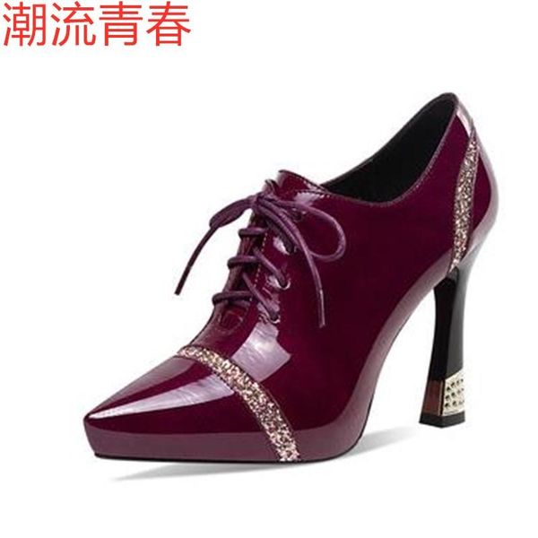 

spring high heel stiletto shoes fashion patent leather sequins women's tilettos pointed shallow mouth bling female dress, Black