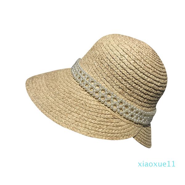 

summer lafite straw women's pearl sunscreen small fresh sun hat, Blue;gray