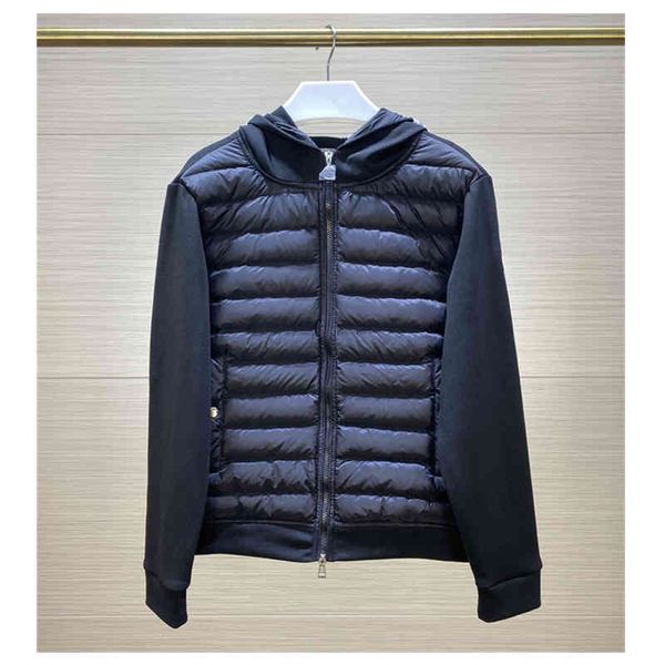 

men hooded ets cotton weaving sewed hoody and 90% white duck down padding patchwork casual warm coats, Black;white