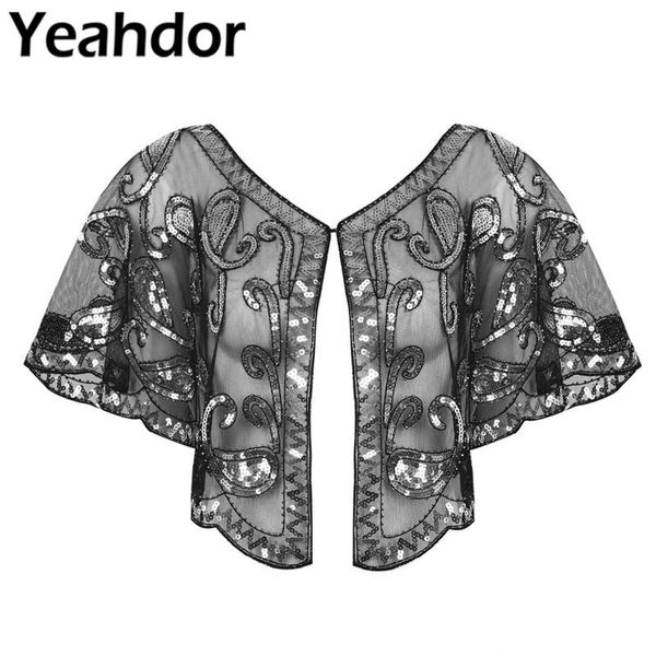 

wraps & jackets women' 1920s sequin shawl wrap bridal cover up beaded bolero cevening cape wedding ladies cocktail dresses boleros, White