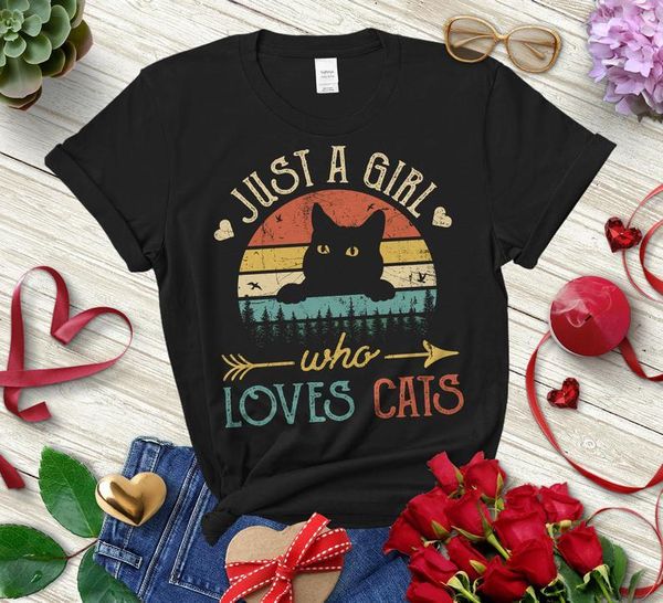

women's t-shirt just a girl who loves cats vintage streetwear cotton o neck kawaii shirt harajuku y2k short sleeve tees girls, White