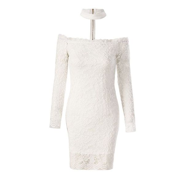 

factoryccsy one shoulder open back lace dress, White;black