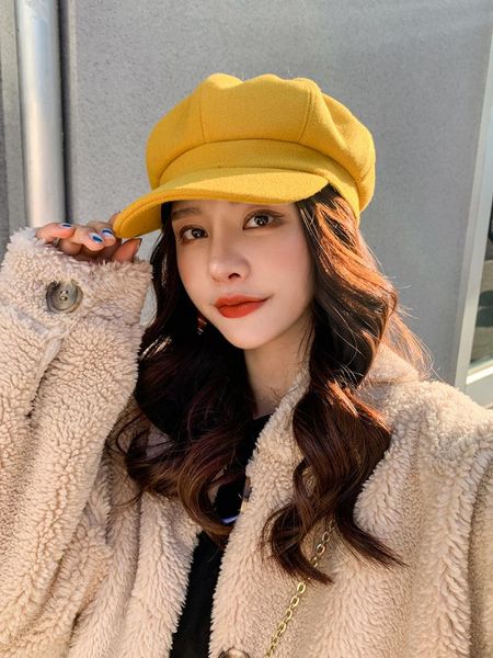 

berets women's beret sboy hat autumn and winter casua fashion imitation woolen plaid octagonal women caps, Blue;gray