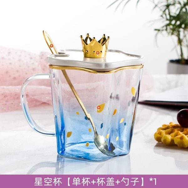 

mugs cute gradient transparent glass couple water cup creative crown lid coffee mug custom logo