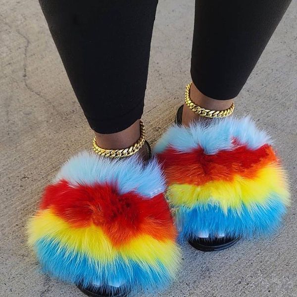 

s women fur strap multicolor slippers women's comfort outdoor flats slides woman double ladies casual beach shoes, Black