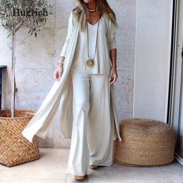 

women's pants & capris 2021 fall fashion casual loose three-piece v-neck sling + straight long cardigan, Black;white