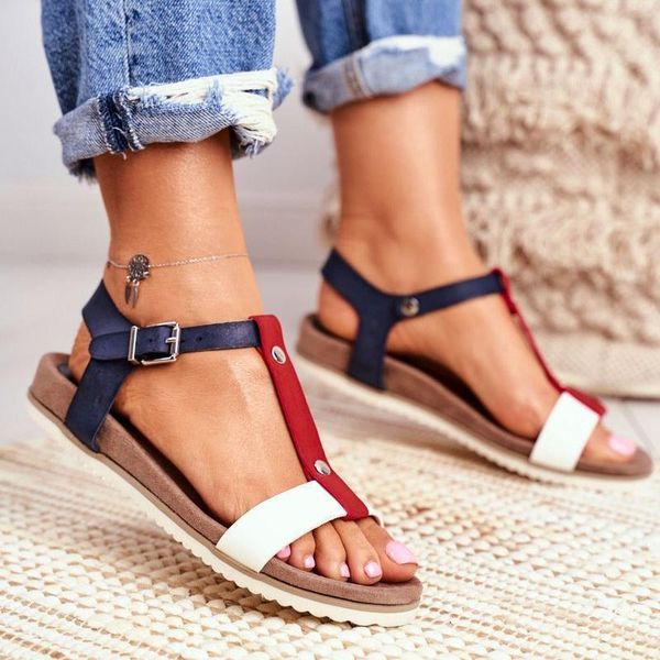 

sandals women buckle rivet summer 2021 woman mixed colors flat plus size 43 female footwear ladies beach shoes women's slides, Black