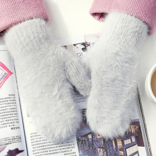 

sports gloves 1 pair cute women girls winter mittens fingerless wool fur, Black