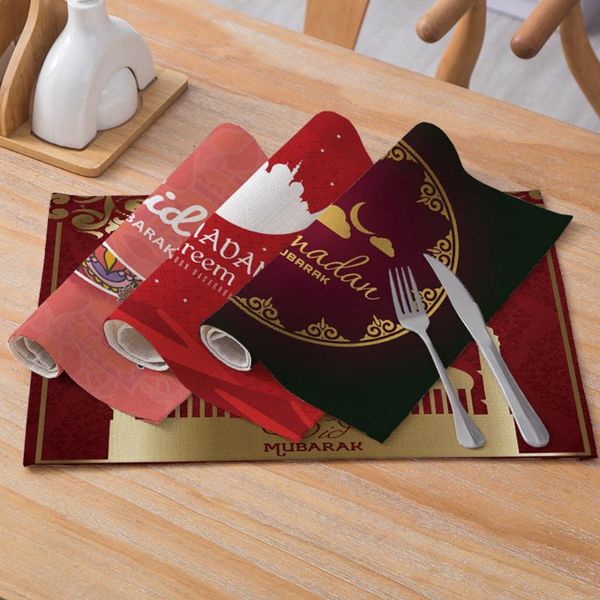 

home dining table decoration ramadan eid decor tableware mat kitchen muslim print thickened cotton linen mats pads z60 &