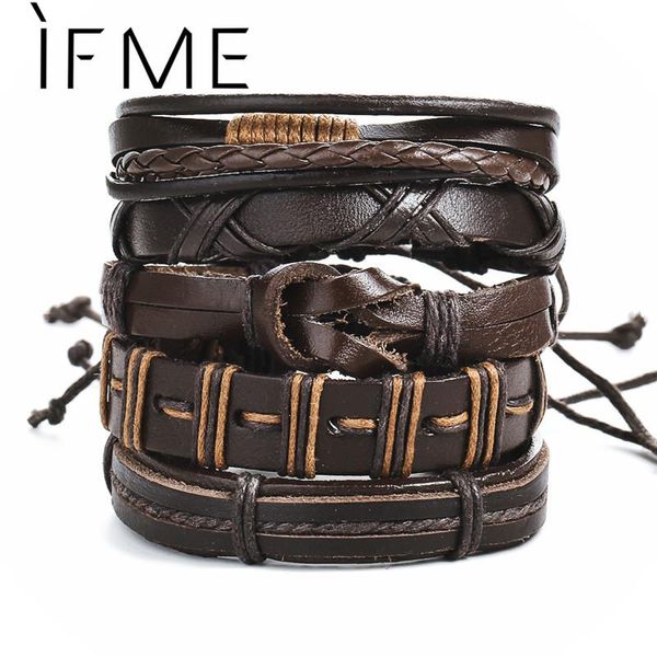 

charm bracelets if me vintage brown wrap punk leather bracelet for men woman round multiple braided fashion jewelry gift, Golden;silver