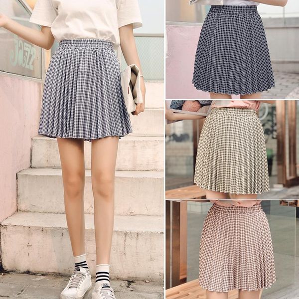 

skirts 2021 chic sweet pleated mini skirt plaid with underpants, Black