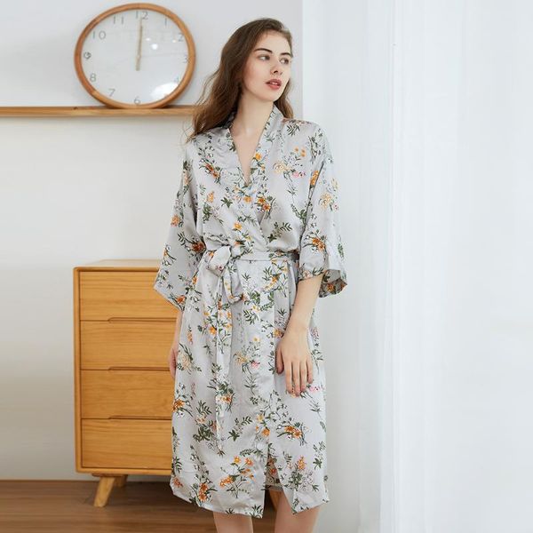 

women's sleepwear 2021 the summer ladies nightgown ice silk satin orange print and comfortable french style home pajamas, Black;red