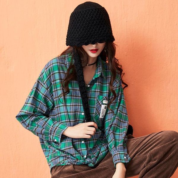 

women's blouses & shirts spring clearance full sleeve green plaid shirt mujer trendy girl street vintage loose casual blouse women fre, White