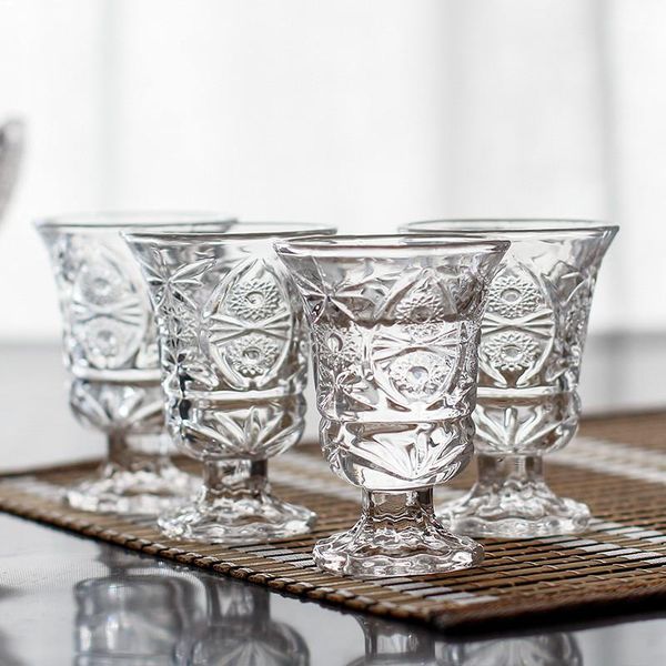 

wine glasses 6pcs/set carving transparent creative household small whiskey liquor cup bar spirit mug tumbler party drinkware