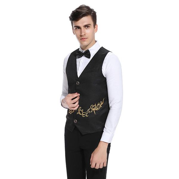 

men's vests mens vest fashionable european embroidery slim v-neck suit waistcoat weste mj205, Black;white