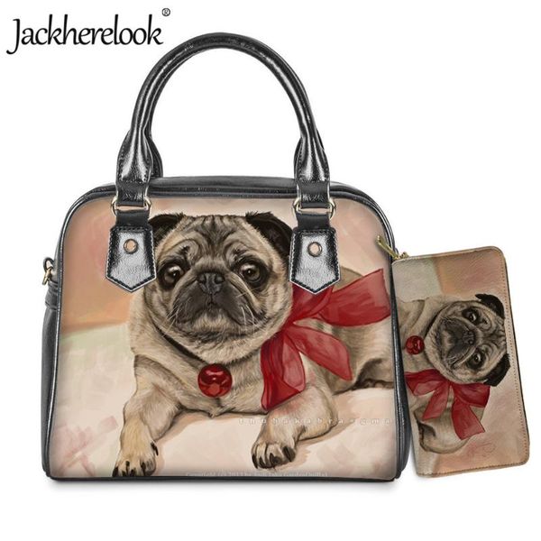 

evening bags jackherelook cute pug dog pattern handbag clutch wallet 2pcs/set for lady female luxury pu mesenger/crossbody bag bolsos mujer