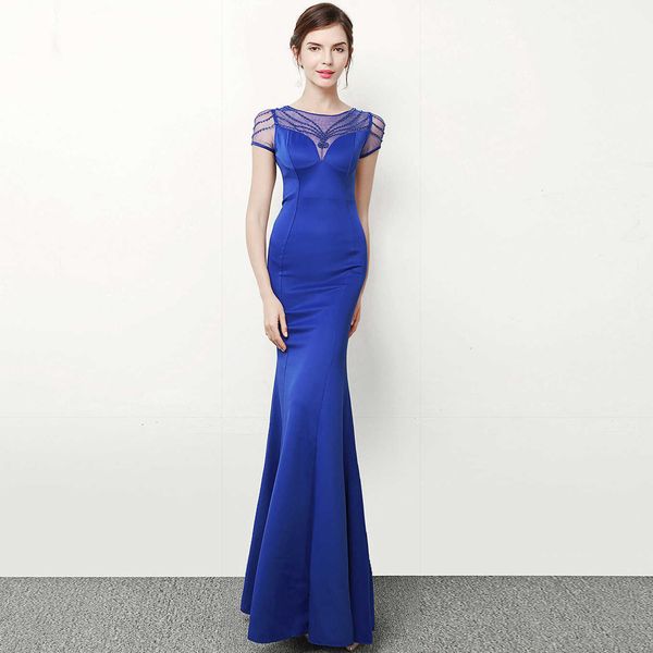 

luxury party evening dress 8173# fishtail company annual meeting host evening long women slim and elegant, White;pink