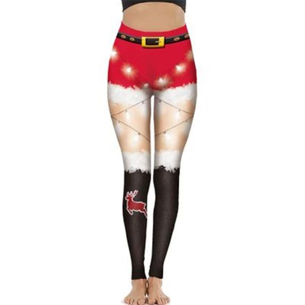

womens christmas printing leggings fashion trend christmas digital middle waist skinny pants female elastic waist casual slim trousers, Black
