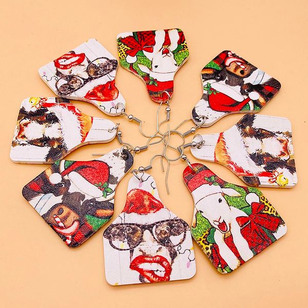 

new christmas faux leather earrings western farm cow animal double-sided printing lightweight long dangle ear for women gift, Silver