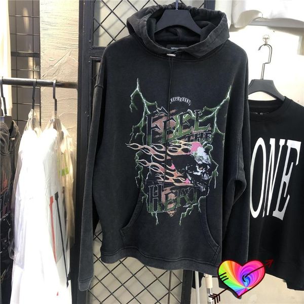

men's hoodies & sweatshirts 2021fw represent tour hoodie men women vintage washed oversized thick heavy pullovers, Black