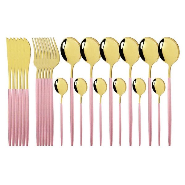

flatware sets set of stainless steel cutlery pink gold 24 past knives coffee spoons utensils kitchen