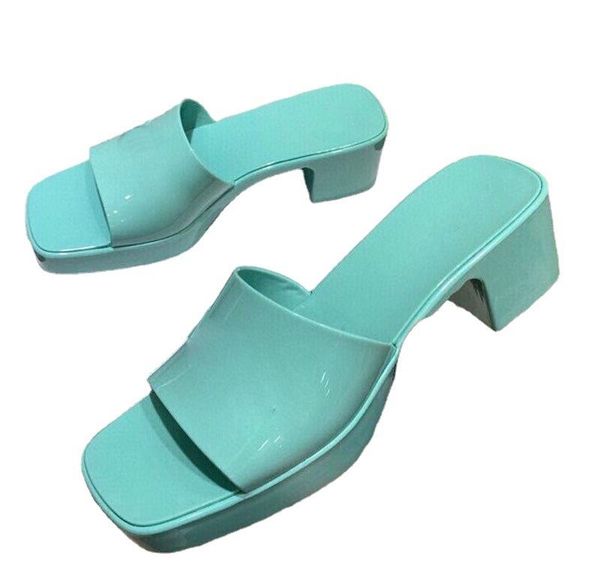 

slippers thick sole platform slides jelly mules women kitten heel pvc outdoor ladies chunky beach shoes summer sandals, Black