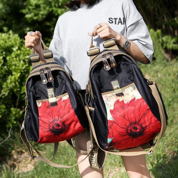 

backpack fashion female bag ethnic style printed multi-function original oxford cloth with leather large-capacity