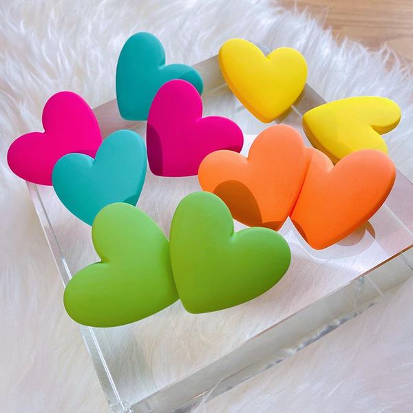 

stud 2021 korea trendy candy color acrylic exaggeration love heart earrings for woman girls aesthetic jewelry party gifts, Golden;silver
