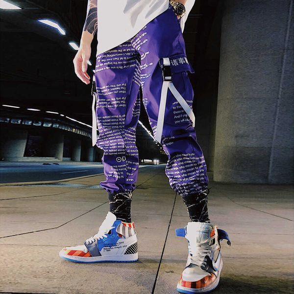 

men's pants block pocket patchwork cargo joggers men streetwear hip hop letter print harem mens casual trousers sweatpants qeyp kbd7, Black