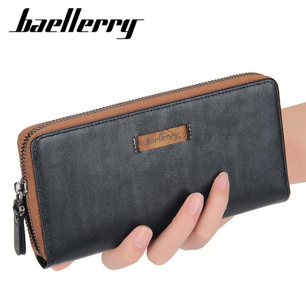 

wallets baellerry korean version men long soft leather wallet multi-card large-capacity zipper business handbag fashion coin pocket, Red;black