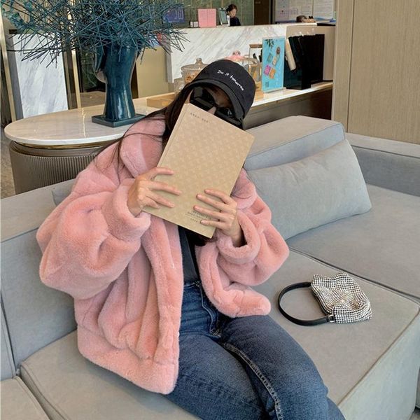 

women's fur & faux fur herstory women 2020 winter fashion fake coats female short solid color outwears ladies loose warm faux fu, Black