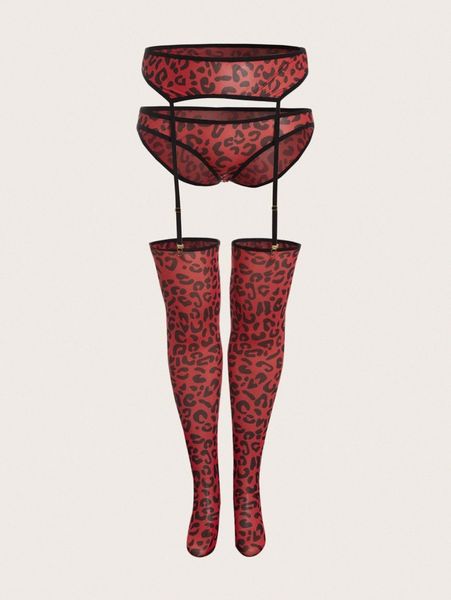 

plus leopard panty with garter & stockings f8qi#, Black;white