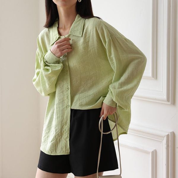 

women's blouses & shirts green shirt women 2021 early spring drape single-breasted loose casual black texture female plus size streetwe, White