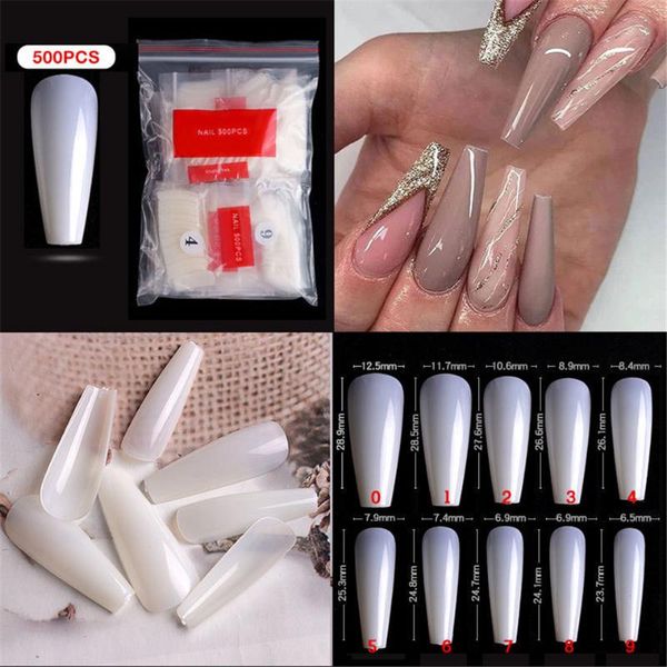 

500pcs/bag fake nails long ballerina false fingernail tips artificial natural nail art decoration press on design, Red;gold