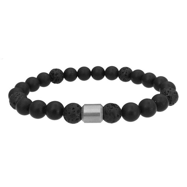 

beaded, strands runda men jewelry natural stone bracelet black stainless steel accessories agate bead trendy bangle
