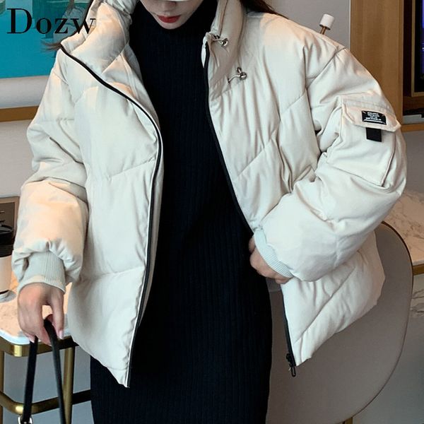 

solid casual winter parka women fashion long sleeve zipper down jacket female korean cotton padded thick warm coat 210414, Black