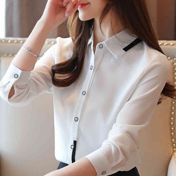 

fashion woman blouses turn down collar office ladies white blouse women long sleeve chiffon blouse blusa feminina b950 210426