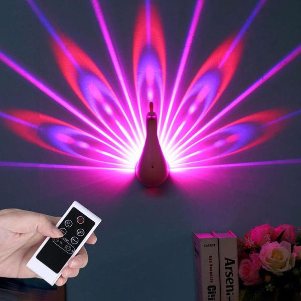 

wall lamp led lights colorful night with remote projector control touch peacock light projection for kids room