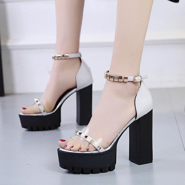 

sandals red white peep toe platform high heels women ankle strap shoes gladiator party dress wedding heel, Black