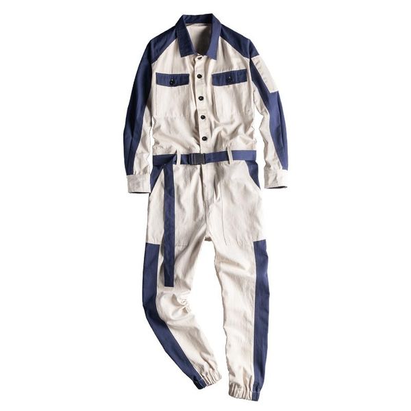 

men's pants fashion mens hip hop one piece cargo jumpsuit long sleeve streetwear men cool bib overalls sashes pockets male workwear, Black