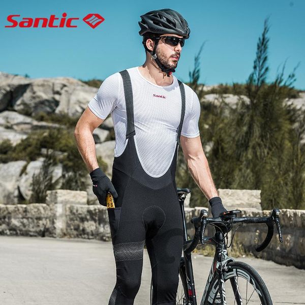 

racing pants santic men's winter thermal fleece cycling bib mountain bicycle tights pro team gel padded reflective mtb bike long, Black;blue