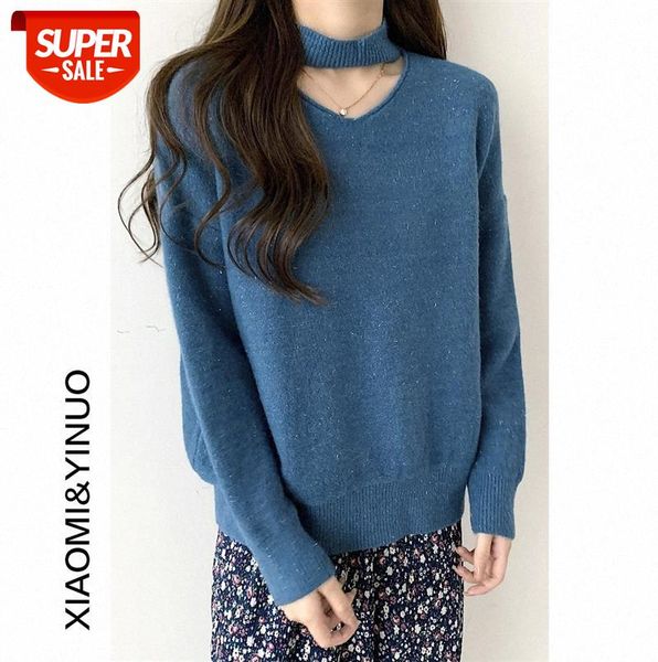 

[ou fan] 7807 little women's v-neck bib pullover sweater over and knit #sq9f, Black;gray