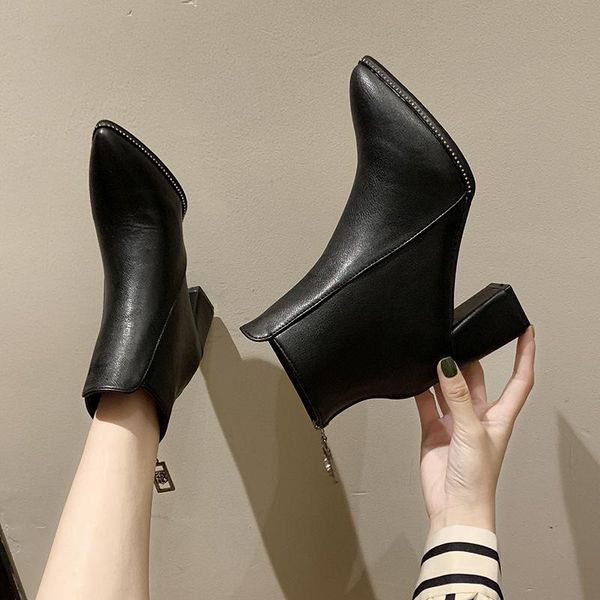 

boots 2021 fashion ankle women's winter autumn purple black flock shoes woman high heels office ladies leisure dress boot