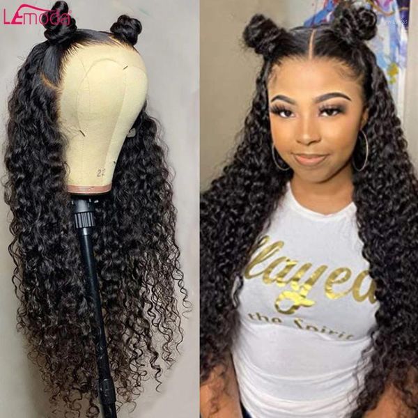 

lemoda 13x4 13x6 water wave lace front wig hd frontal human hair wigs remy transparent1, Black;brown