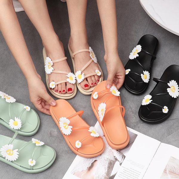 

slippers women's summer wear fashion cute little daisy sandals and, Black