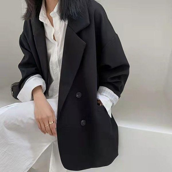 

women's suits & blazers women minimalist solid outwear loose elegant retro official fashion high street feminine all-match spring comfo, White;black